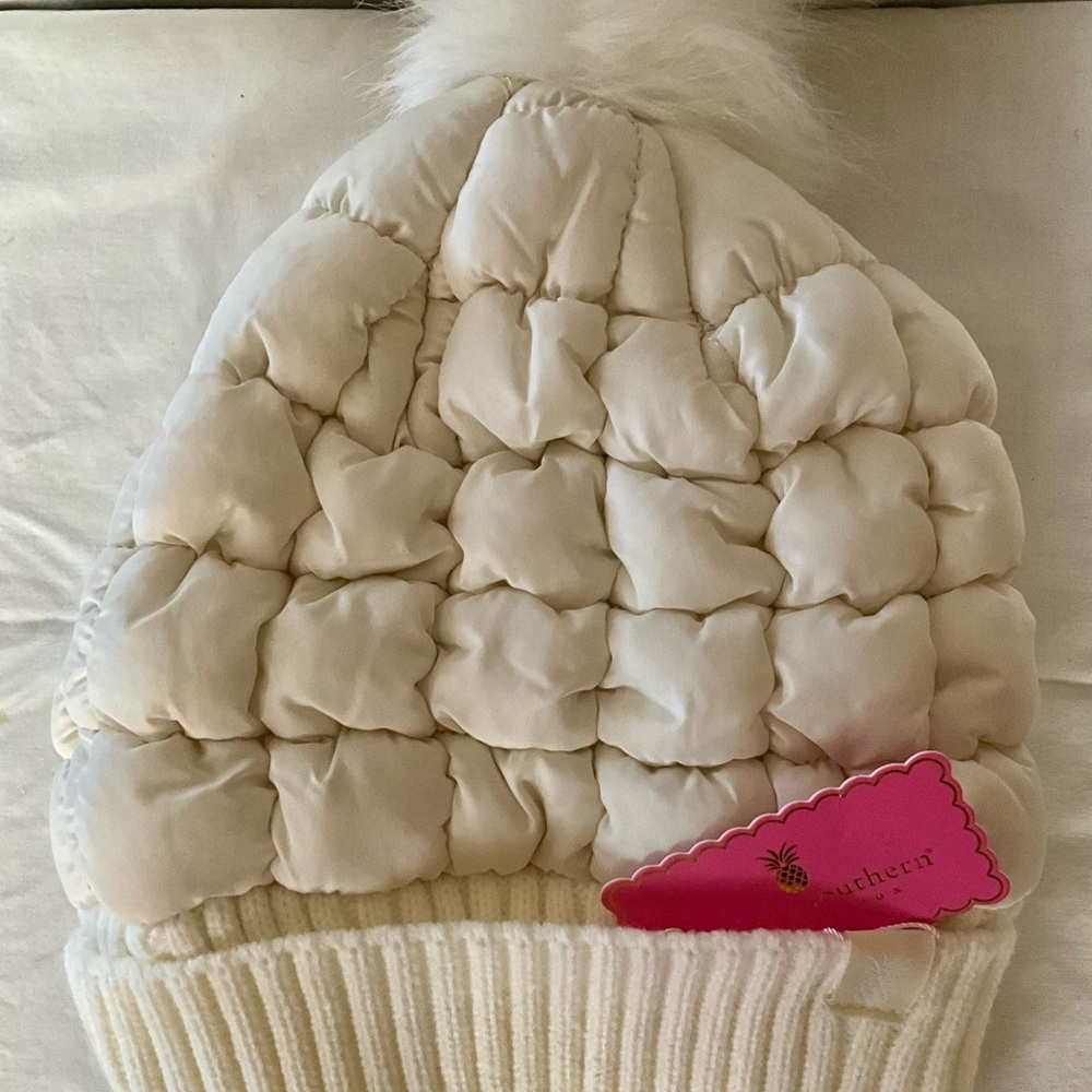 Simply Southern Cream Quilted Beanie with Pom-Pom - NWT